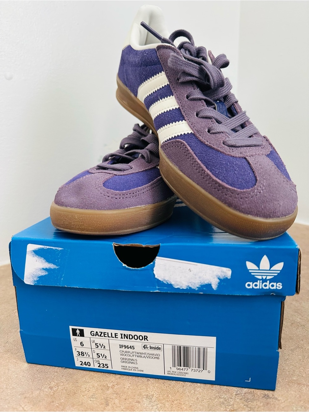 adidas Purple Suede Gazelle Indoor Sneakers with White Stripes